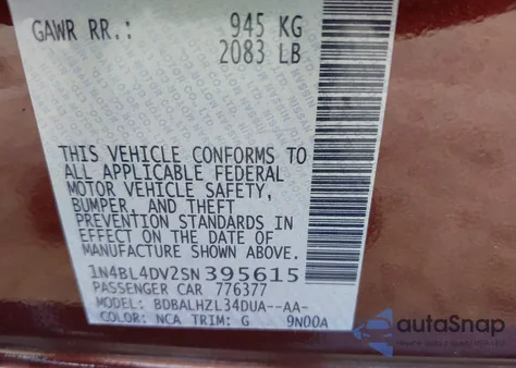 2025 Nissan Altima Sv Fwd from USA, damaged, VIN 1N4BL4DV2SN395615